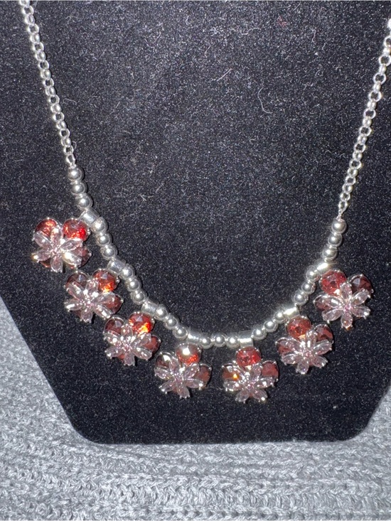 LOFT Jewelry - LOFT Silver-Tone Necklace with Pink Crystal Floral Drops
